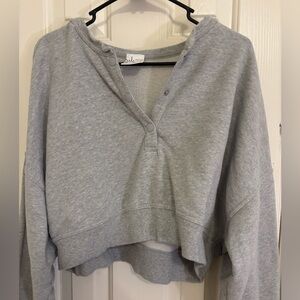 Aerie Gray Cropped Polo Sweatshirt